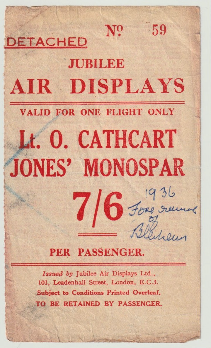 Jubilee Airshow 1935 Lt Cathcart Jones Monospar a